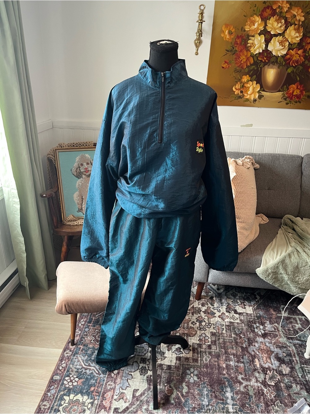 Women’s Vintage Teal Two-Piece Windbreaker Tracksuit L
